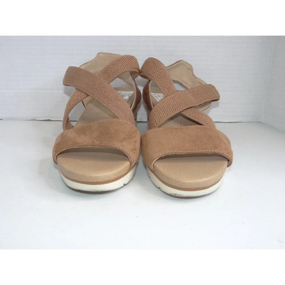 Just Cute Brown Cork Wedge Elastic Strap‎ Sandals Mens 6 Womens 8
